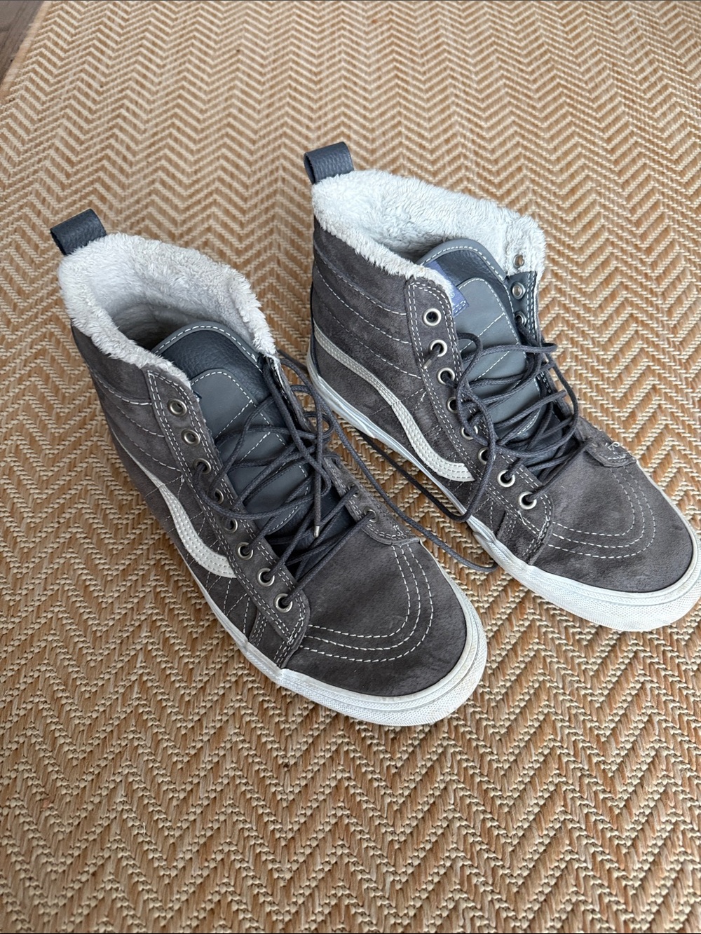 Vans Gray Suede High-Top Sneakers with White Stripe